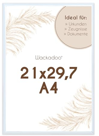 Wackadoo Bilderrahmen A4 21x29,7 (DIN A4) weiß Fotowand Fotorahmen mit Glasscheibe Dokumentenrahmen Kunststoff Picture frame