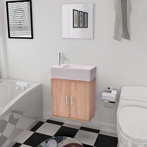 Bulliing 3-TLG. Badmöbel-Set mit Waschbecken Beige Waschtisch Set Bad MöBel Modern