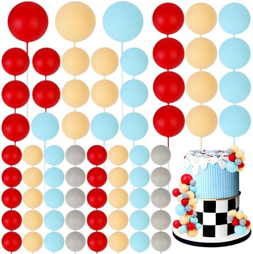 CORNER LACE 101 Pcs Ball Cake Decorations - Blue Red Gray Yellow Ball Dessert Picks Cake Cupcake Toppers, Race Car Theme Birthday Party Baby Shower Gender Reveal Cake Supplies