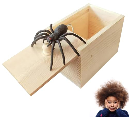 Spinne,Prank,Spinnen Spielzeug Box Holz,Scherzartikel für Halloween Streich,Erwachsene Kinder,Plastik Schwarze Realistische,Springendes Geschenkboxen,Gift Halloween-Spielzeug Gummispinne Spinnenbox