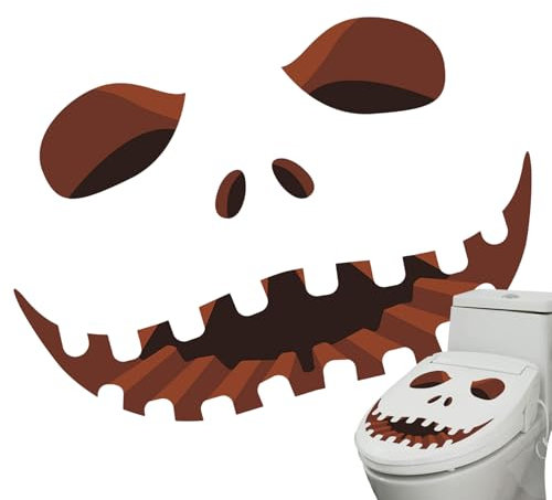 scyca Autocollant d'abattant de toilette d'Halloween,autocollants de salle de bain d'Halloween,Horreur Halloween Siège de toilette Cling Spooky Bathroom Decal - Décor de couvercle de couvercle de