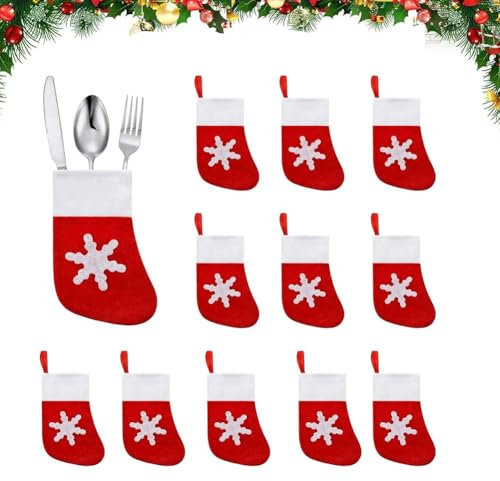 Navidad Decoración de Mesa Calcetines, Navidad Cubiertos Bolsillos Soporte, Navidad Funda de Cubiertos, 12 Piezas Bolsa de Cubiertos Decoración Adecuada para Navideñas y Cenas Familiares
