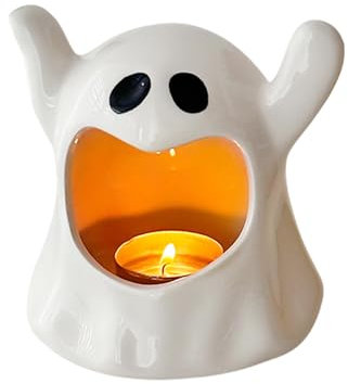 Pasdrucn Porte-Bougie Halloween en Céramique, Décoration Fantôme en Céramique, Porte-Bougie Fantôme Halloween, Porte-Bougie Chauffe-Plat Fantôme, Statue Fantôme Porte-Bougie (Blanc)
