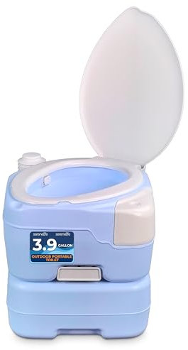 SereneLife Toilette Portable 15L, 120 Chasses, Toilette Camping, Étanche, en PE durable, Réservoir Détachable, Pulvérisateur à Main et Support Téléphone. Idéale pour Activités de Loisirs en Extérieur