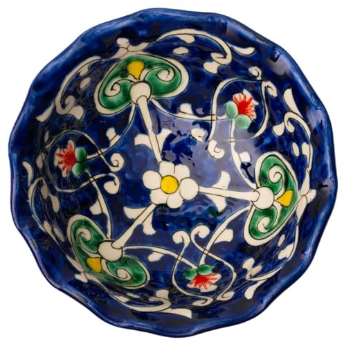 PODARI Süßwarenschale rund mit Fuß Ø 12 cm Blau-Weiß - Usbekische Schale mit handbemaltem Design
