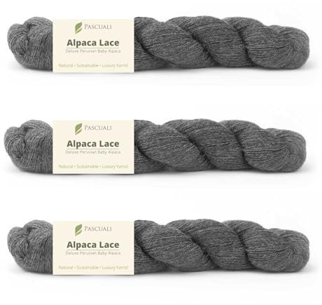 PASCUALI Alpaca Lace |Strickwolle aus 100% Alpakawolle, Alpaka Wolle zum Stricken und Häkeln, SET: 3 Stränge - 150g, Farbe:Anthrazit 11