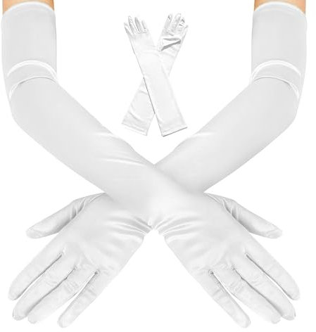 Eophmi Long White Gloves, Satin White Long Gloves, 1920s Elbow White Gloves Fancy Dress, White Gloves Long for Wedding Prom Opera (21inches)