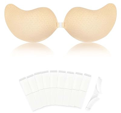 Egussi Sticky Bra Push Up, Adhesive Strapless Bra for Women, Reusable Invisible Backless Stick on Bra, Self-Adhesive Bra for Strapless Backless Dress, 10PCS Double Sided Adhesive Tape for Clothing