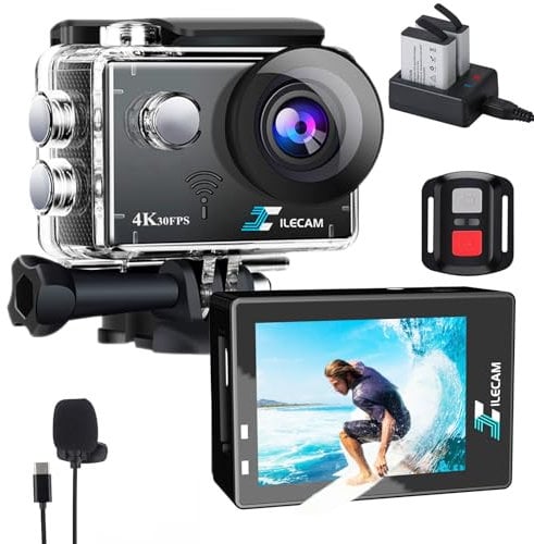 Xilecam 4K WiFi Camara Deportiva 4X Zoom Control Remoto 2.4G Cámara Deportiva 131FT Submarino Camara Acuatica Sumergible con 2 * 1350mAh Batería y Kit de Accesorios (X8000Pro)