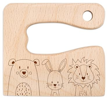 wunderwunsch® - Personalised Montessori Children's Knife with Engraving - Safe Wooden Baby Cutlery with Rounded Edges - Birthday Baby Gift (Bear)