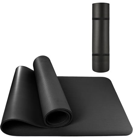 YC Kitchen Yoga Matte, rutschfest und verdickt, gutes Rückstellvermögen, reißfest, hautfreundlich und unbedenklich, geeignet für Fitness/Meditation/Pilates/Yoga, 185 x 61 x 0,8 cm,Schwarz