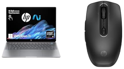 HP OmniBook Ultra, Copilot+ KI PC, 14 Zoll 2,8K IPS Touch-Display, 400 Nits, AMD Ryzen AI 9 365, 16 GB RAM, 1TB SSD, AMD Radeon-Grafikeinheit, QWERTZ, Silber 690 Wireless-Maus, Schwarz