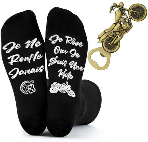 Perthlin Cadeau de Moto de Homme 1 Paire Chaussettes de Moto Amusantes et 1 Décapsuleur de Bière de Moto Ouvre-Bouteilles de Moto Vintage Cadeau de Chaussettes pour Fete des Peres Anniversaire Papa