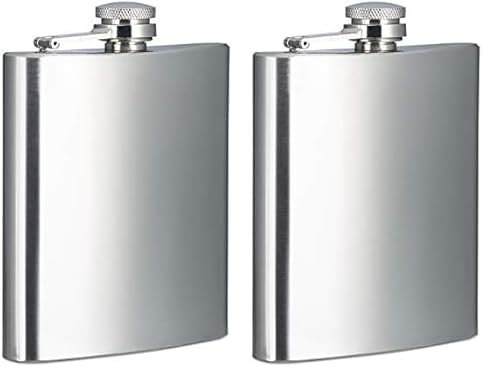 Relaxdays Flachmann 200 ml, Edelstahl, 7 oz, Taschenflachmann mit Schraubverschluss, silber, 1 Stück (Packung mit 2)