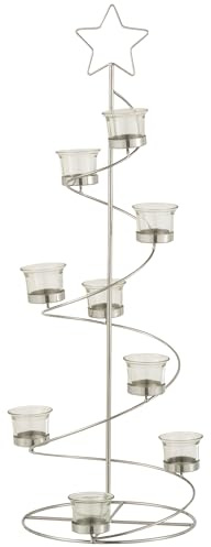 J-Line Windlicht, Baum, Spirale, Metall/Glas, silberfarben, groß