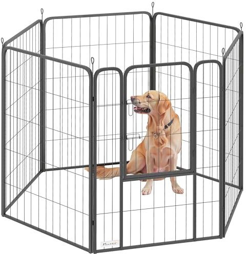 PawHut 6 Panels Dog Playpen with Secure Door for Indoor Outdoor, 100cm High