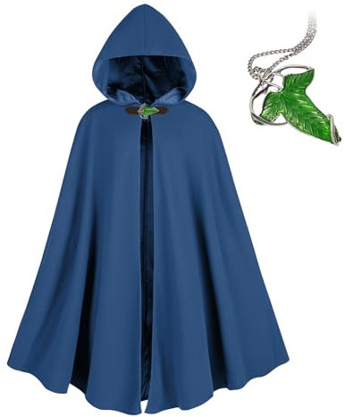 NFAOEGJ Renaissance Kapuzenumhang Mit Green Leaf Elven Brosche Mittelalter Kleidung Unisex, Halloween Mittelalter Hobbit Kapuzenmantel (Blau)