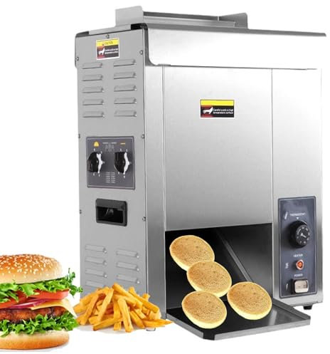 Kommerzielle Toaster Burger Maker,Vertikaler 2000-W-Kettentyp Automatischer Unbegrenzter Elektrischer BröTchentoaster – Temperaturregelung (50–300°C) /Dickeneinstellung,Silver