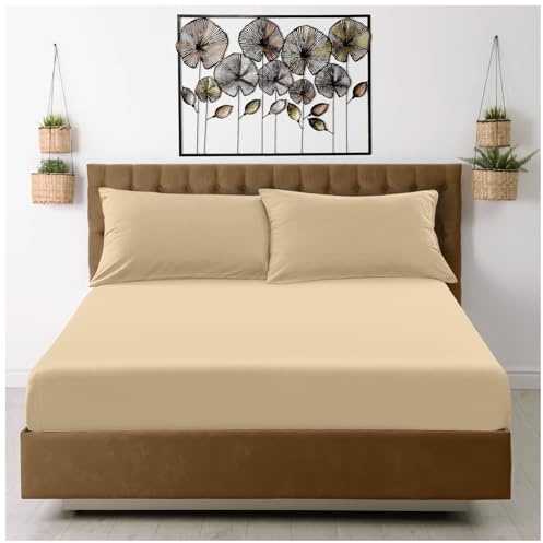 GC GAVENO CAVAILIA Fitted Sheet Single Bed (91 x 190cm) - Beige Bedding Sheets - Plain Dyed Microfiber Bed Sheets Single - (10 inch) 25cm Deep Pocket Bottom Sheet - Easycare - Wrinkle & Fade Resistant