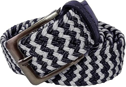 GX GARGIX Cintura Cinta Stretch Elastica Intrecciata Unisex, 105-125 cm Regolabile, Fibbia, Casual Vari Colori e Misure (Bianco/Blu, 120 Cm)