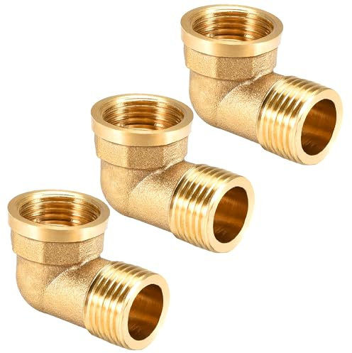 3 Stück Messing Winkel 90°, 3/4 IG/AG, DN 20 Rohrwinkel Bogen, 3/4 Zoll Innengewinde x Außengewinde Sanitär Anschlussstücke Winkel, 90 Grad Messing Bogen für Wasserschlauch