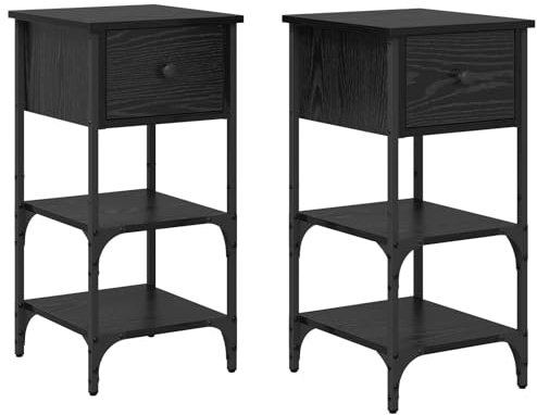 vidaXL Nachttische 2 Stück Schwarze Eiche Rechteckig Holzwerkstoff 34X36X70 cm Schrank Nachttisch Tisch Massivholz Möbel Moderne Schlafzimmer Aufbewahrung Zeitgenössische Holz Tische Klein Erwachsene