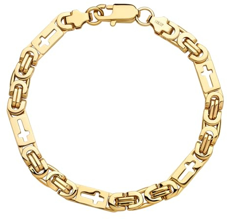 DJADEE Herren Armband Gold 750 vergoldet Edelstahl Wasserfest Hypoallergen 6 mm Byzantiner Königsarmband mit Kreuz 18 Karat gestempelt