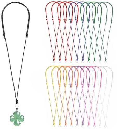 20 Pcs Necklace Cord for Pendant String Adjustable Knotted Handmade Craft Choker with Metal Ring for Hanging Pendants Rope, Black Necklace Cord