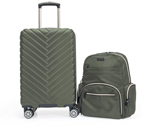 Kenneth Cole REACTION Women's Madison Square Hardside Chevron Expandable Luggage, Olive, 2-Piece Set (20 & 28), Women's Madison Square Hardside Chevron Expandable Luggage