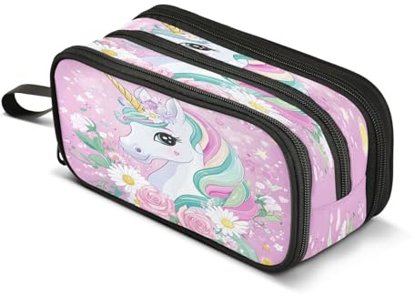 Federmäppchen, Stiftehalter, Reißverschluss, Make-up-Pinsel, Kosmetiktasche, Schule, Büro, Arbeit, Reisen, Rose, Einhorn