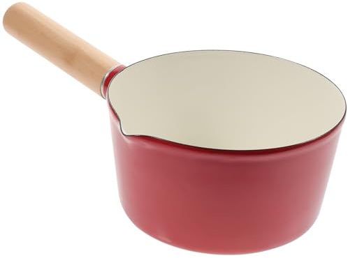 NOLITOY Red Enamel Milk Pot Small Saucepan with Long Handle Non-Stick Multi-Function Cooking Pot for Food and Kitchen Use Fast Heat Conduction Uniform Heating