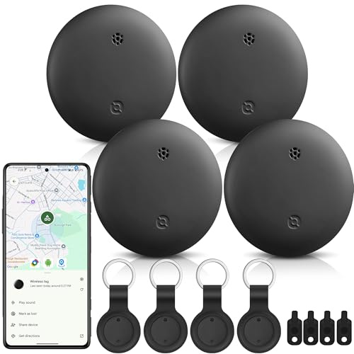 Android Tracker Tags, Google Certified Smart Tracker, Works with Google Find Hub for Keys, Luggage, Kids, Backpacks, Pets, IP67 Waterproof & Replaceable Battery (Android-4 Pack)