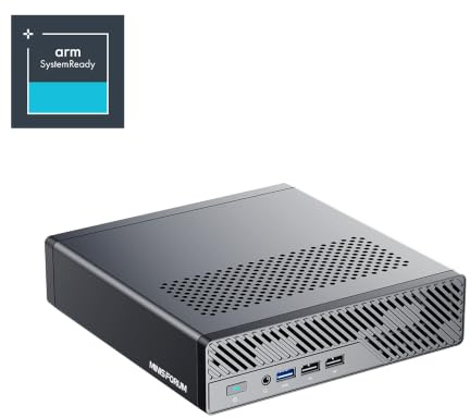 MINISFORUM ARM Mini Workstation mit UEFI-Boot-Unterstützung, Integrierter ARM-basierter CPU CP8180(12C/12T, 2,6 GHz, 45TOPS), 64GB LPDDR5(ECC-Unterstützung), M.2 SSD Slot, Dual 10G LAN, Wi-Fi6e/BT5.3