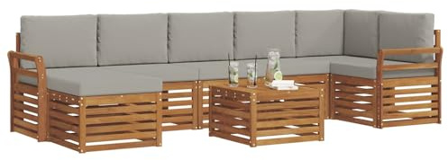vidaXL Sofagarnituren 8 pcs Natürlich und Hellgrau Massivholz Akazie, Garten, modernes Sofa-Set für draußen, gemütliche Terrasse, langlebige Lounge und Entspannung