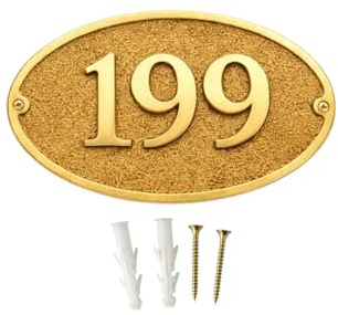 Custom Engraved Brass Oval House Number Plaque Sign 5x3.5 Inch Personalised Door Address Plate for Home Office Hotel Wall Outdoor Indoor Number Name Sign with Screws