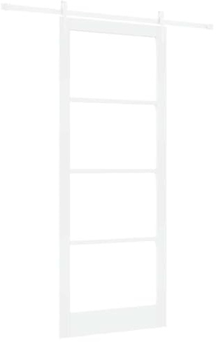Yisssmeng Porta scorrevole bianca, 93 x 232 cm, in legno di pino massiccio con vetro | Porta interna laccata bianca per soggiorno e cucina, design salvaspazio con elementi in vetro traslucido.