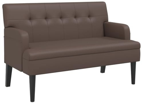 KKgypkn Sitzbank mit Rückenlehne Braun, 112x65,5x75 cm, gepolsterte Sitzbank aus Kunstleder mit Armlehnen und massiven Kautschukholzbeinen, bequemes Sitzerlebnis, Robustes Sperrholzgestell