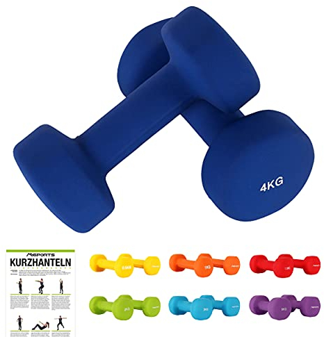 MSPORTS Hanteln Set Premium 0,5-5 kg Kurzhanteln Paar inkl. Übungsposter und Workout App - Calisthenics Equipment | 4 kg - Hantelset