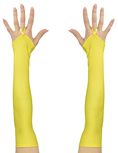 NET TOYS Fingerlose Handschuhe mit Mittelfinger-Schlaufe | Neongelb | Hochwertiges Frauen-Kostüm-Zubehör Armstulpen | Passend gekleidet für Fasching & Karneval