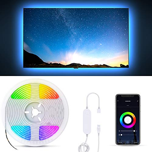 B.K.Licht - USB LED Strip 2m smart via App- und Sprachsteuerung, buntes RGB Licht, dimmbar, Smart Home LED Streifen, Leiste, Gaming Deko, Band, Lichtleiste, 200x1x0,3 cm, Schwarz