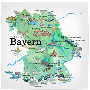 artboxONE Poster 20x20 cm Städte Bayern Illustrierte Karte - Bild Bayern reiseführer
