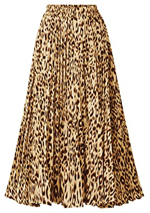 TONCHENGSD Damen Retro Midi Hohe Taille Faltenrock Leopardenmuster Rock, Khaki, X-Groß
