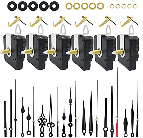 LURICO 6 Stücke Geräuschloses Uhrwerk Set, Hoch Drehmoment Lange Welle Uhrwerk Mechanismus, Uhrwerk für Wanduhr, Uhrwerk mit Zeiger, Für Clock Ersatzteile Ersatz