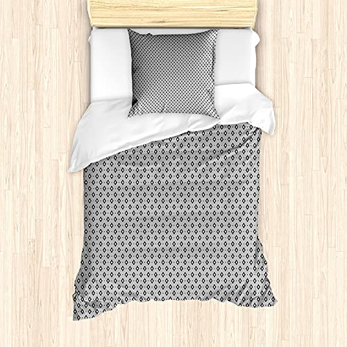 ABAKUHAUS geometrische Rhombus Bettbezug Set für Einzelbetten, Punkt-Verbindung, Milbensicher Allergiker geeignet mit Kissenbezug, 135 cm x 200 cm - 80 x 80 cm, Charcoal Grau und Weiß