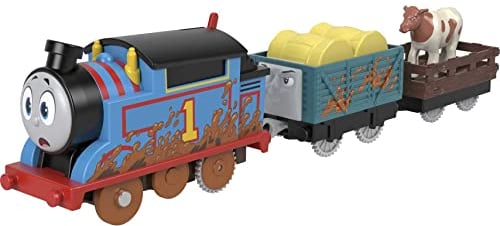 THOMAS & FRIENDS Fisher-Price HDY73 Muddy Farm Thomas, motorisierter batteriebetriebener Spielzeug-Zugmotor für Vorschulkinder ab 3 Jahren