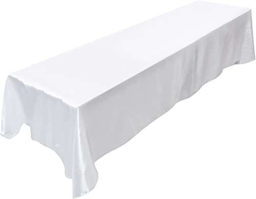JIUERYY Satin Tischdecke für Hochzeitsbankett Bankettveranstaltung Taufdekoration, Weiß, 145x320CM