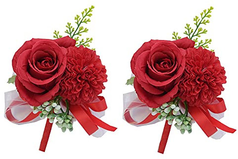2-teiliges Rosen-Blumen-Handgelenk-Anstecknadel-Set, handgefertigt, künstliche Ansteckblumen-Set, Braut, Hand, Blume, Männer, Boutonniere für Hochzeit, Abschlussball, Dekorationen (2 Knopflochblumen)