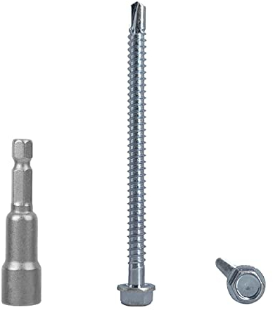 Lot de 120 vis auto-foreuses DIN 7504K en acier zingué 5,5 x 80 mm, tête de rondelle hexagonale, autotaraudeuses (120, 5,5 x 80 mm)