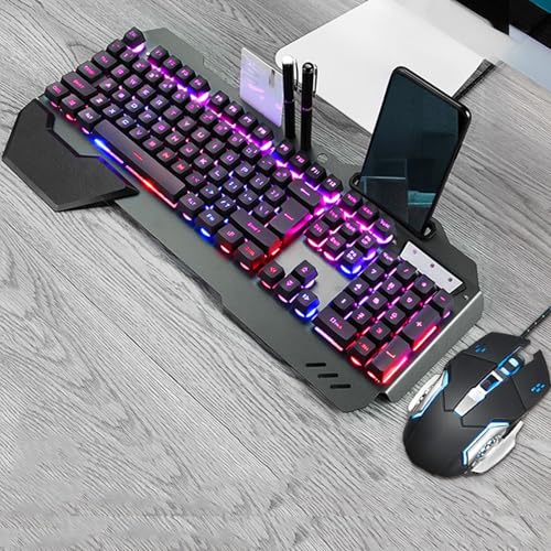 Goshyda Keyboard and Mouse Combo, LED 3200DPI Wired Mechanical USB Desktop Backlit Gaming Keyboards and 6 Keys Mouse Set, for PC Computer Gamer
