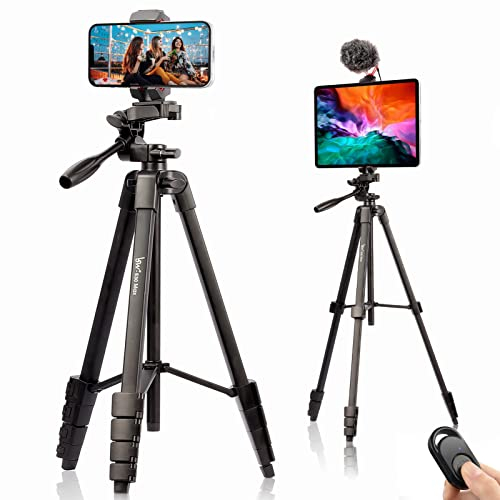 Phone Tripod, Lusweimi 167CM/66-Inch iPad and iPhone Tripod Stand for iPad Pro 12.9/Tablet/Webcam, Lightweight Camera Tripod with Phone Holder/Wireless Remote/Carry Bag for Vlogging/Video Recording